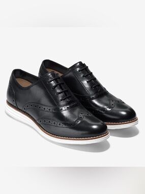 Cole Haan Black Leather Wingtip Derby with White Sole